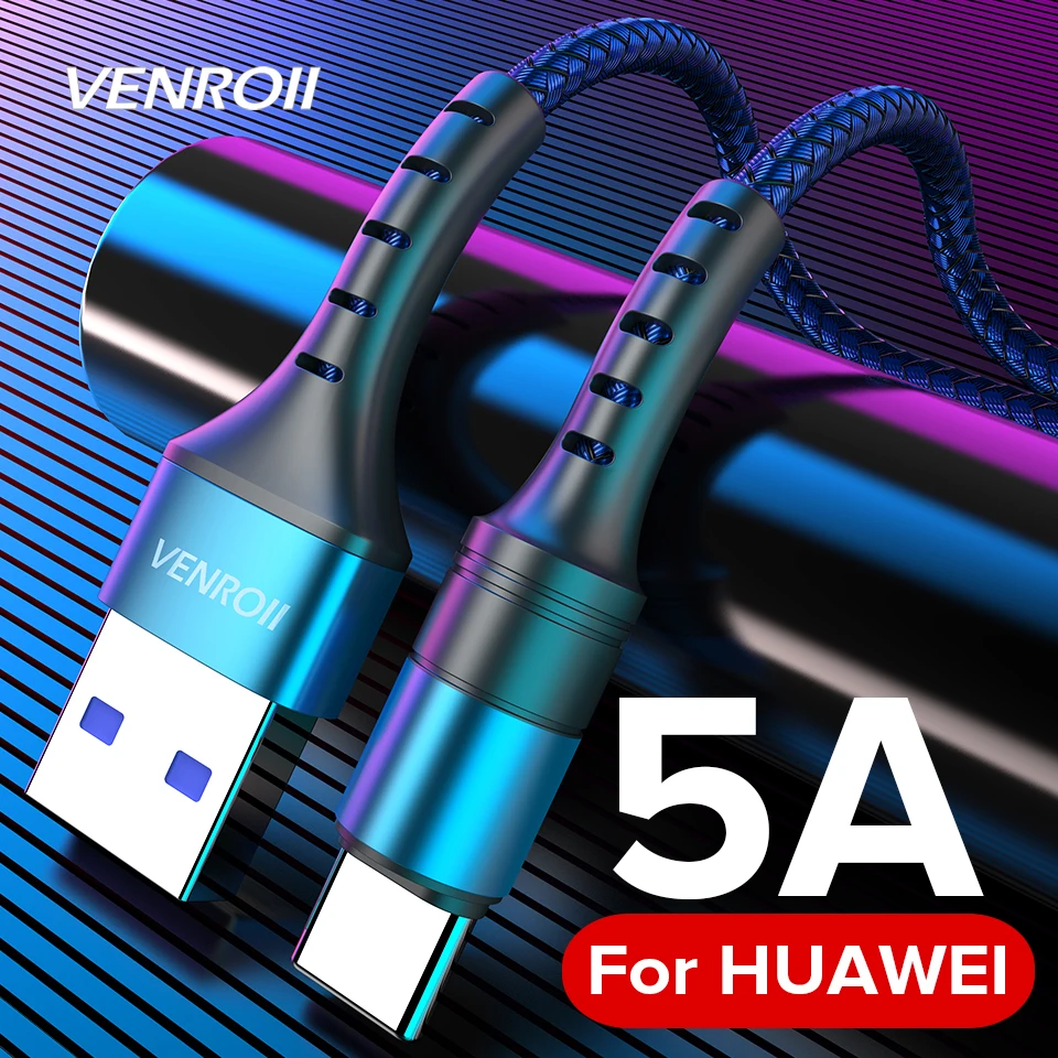 USB кабель Venroii Type C 5 А Supercharge 1 м 2 шнур для Huawei P30 P20 Mate 30 Pro Honor 20 Quick Charge 3 0 4 USBC Cabo|Кабели