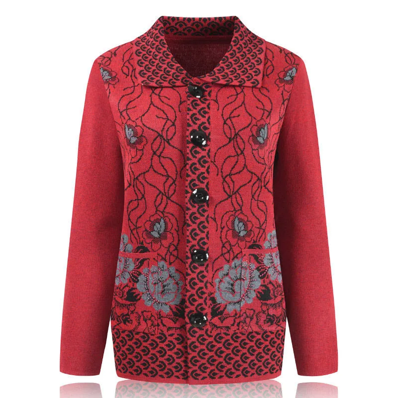 Женский трикотажный кардиган с принтом Осенний свитер для женщин среднего