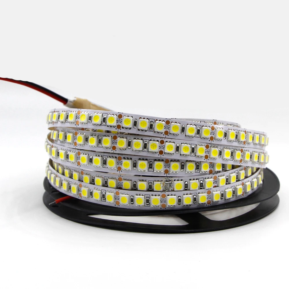 5 м Водонепроницаемая светодиодная лента 5050 SMD 600 светодиодный s гибкий 120 светодиодный/М лента Черная печатная плата 12 В для внутренней кухни теплый белый/rgb