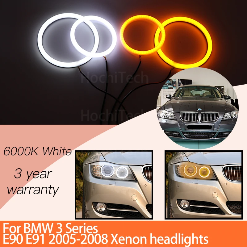 

1 Set White+yellow Cotton Light Angel Eyes Halo Ring Kits for BMW 3 Series E90 E91 2005 2006 2007 2008 Xenon Headlights