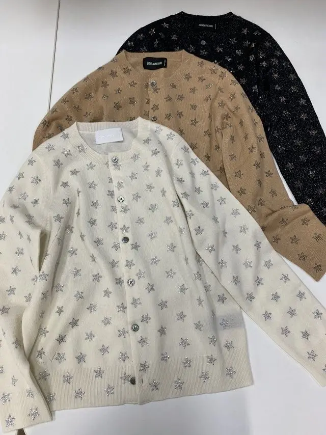 

Women Sweater Comfortable Shinning Rhinestone Star Pattern Wool Cardigan