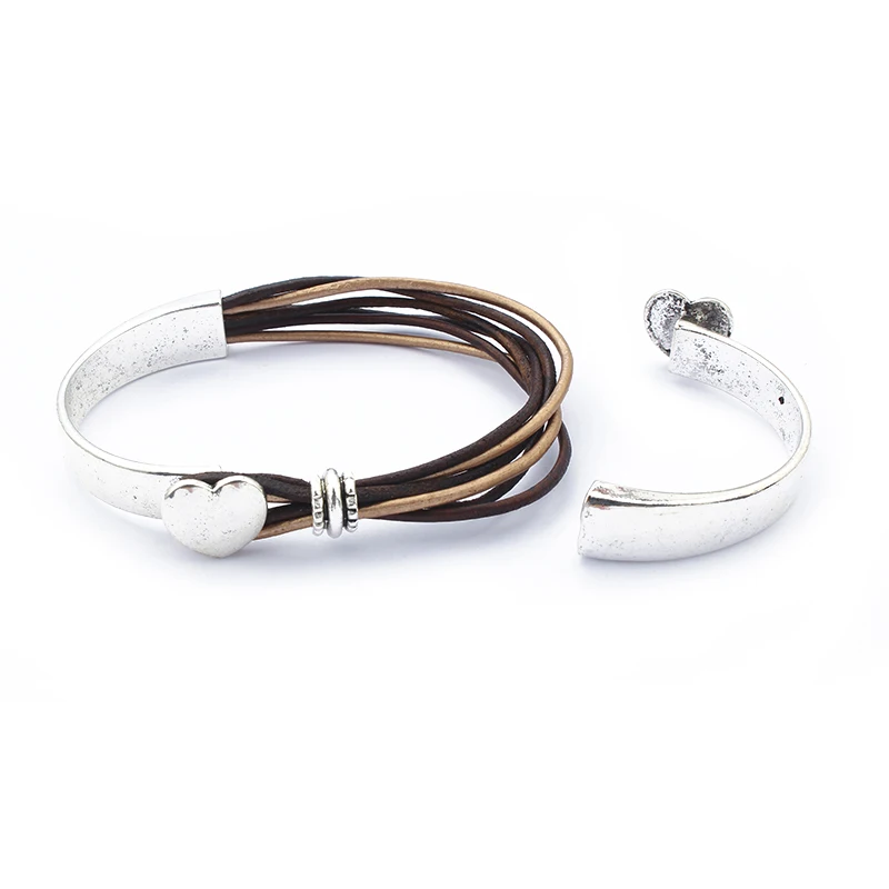 3 комплекта Сердце половина манжеты крючок браслет в поисках для 2*8 мм кожаный