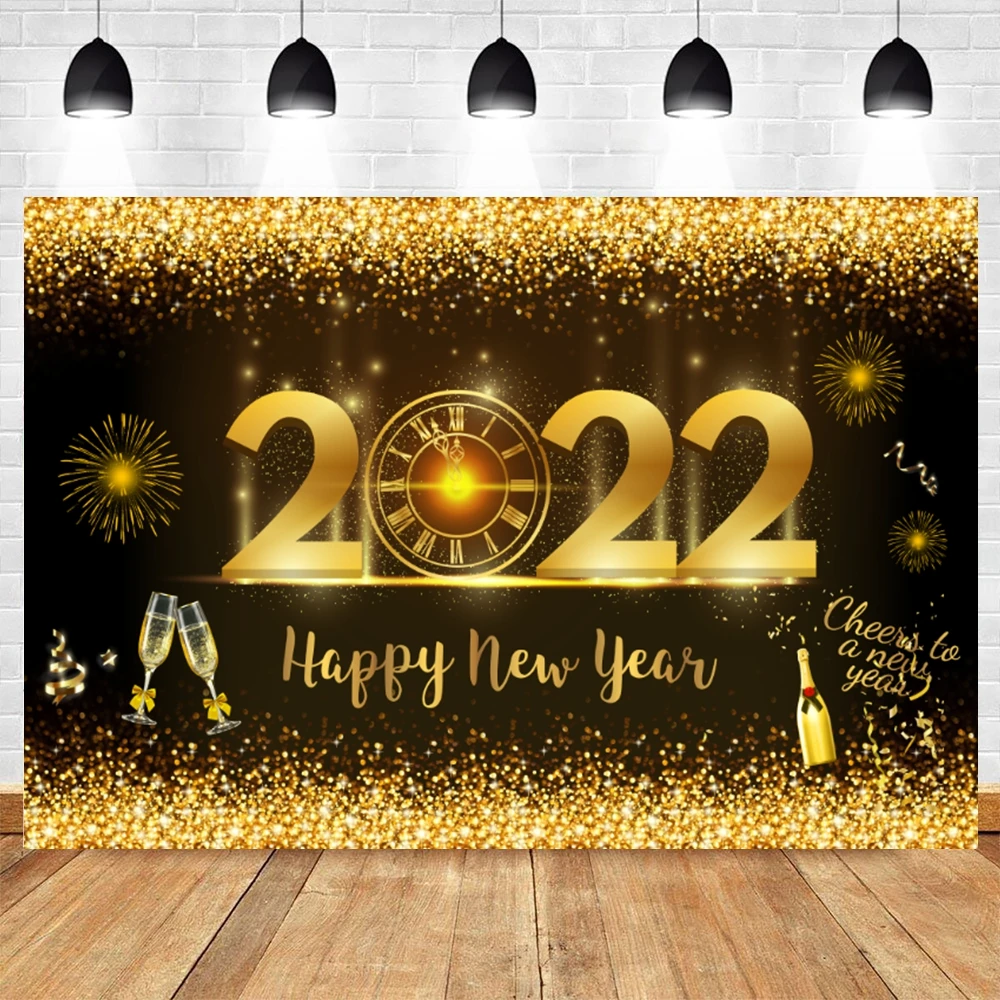

Рождество С Новым Годом 2022 вечеринка Декор фотография Фон фейерверк Золотой блестящий черный фотосессия фон для студийной съемки