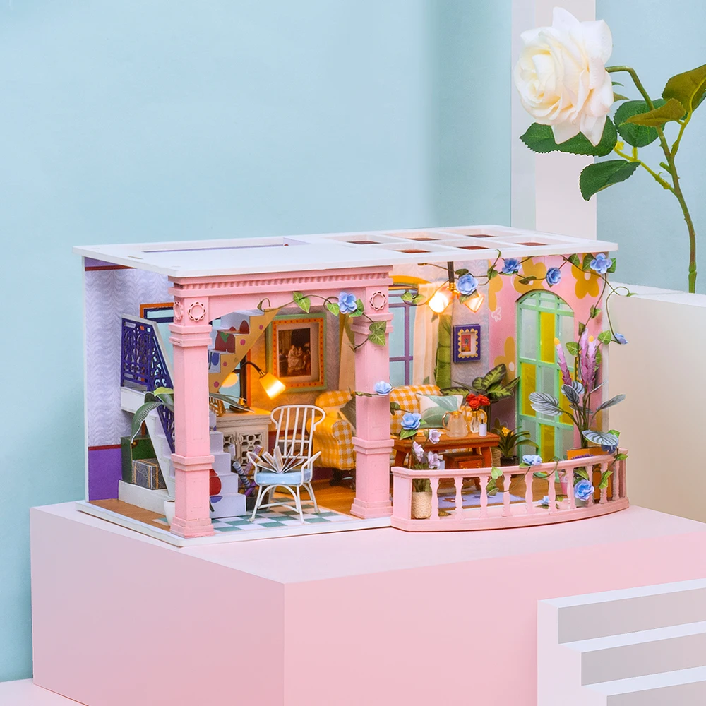 robotime new arrival diy sweet patio doll house with furniture children adult miniature dollhouse wooden kits toy dgf01 free global shipping