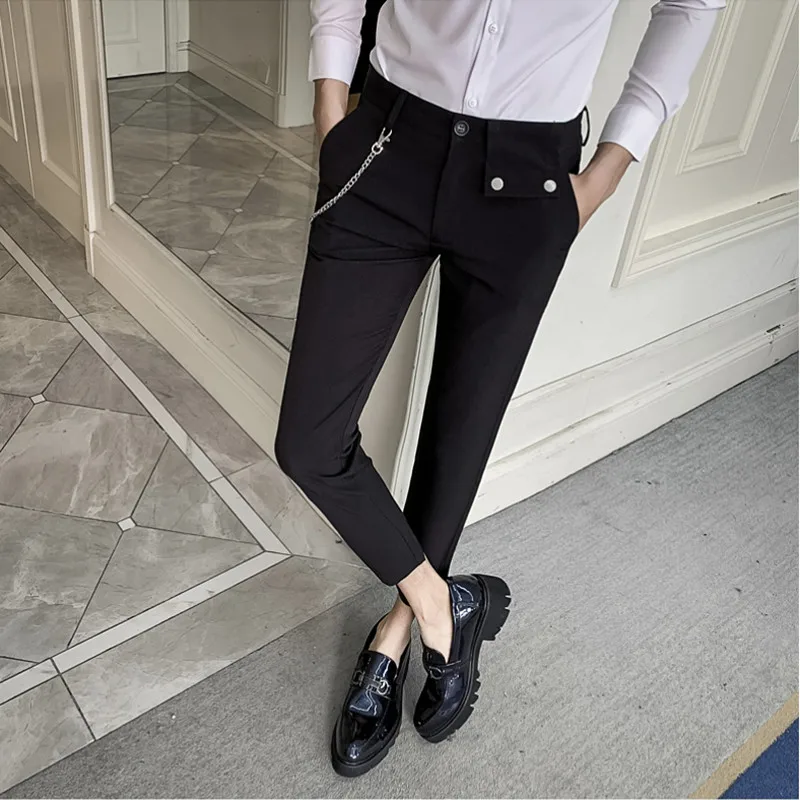 

2021 Brand clothing Men's high quality pure cotton Business suit pants/Male slim fit White black Leisure trousers 28-34