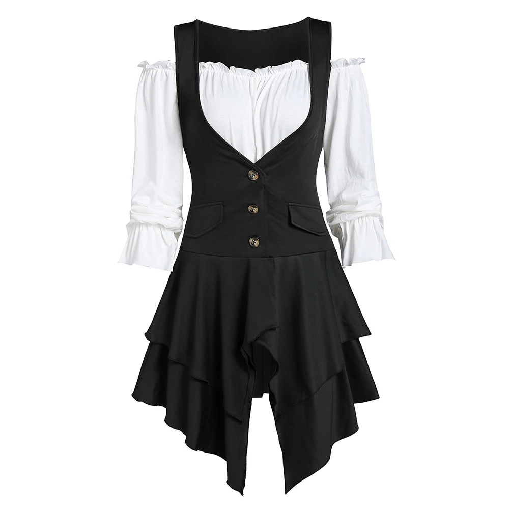 Женская длинная туника с оборками ROSEGAL винтажная Готическая блузка открытыми