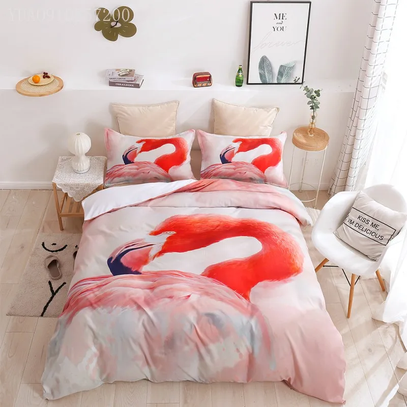 

Cartoon Pink Flamingo Bedding Set 2/3pcs 3D Bed Duvet Cover Pillowcases Kids Comfortable Quilt Covers Sets Full Queen Single