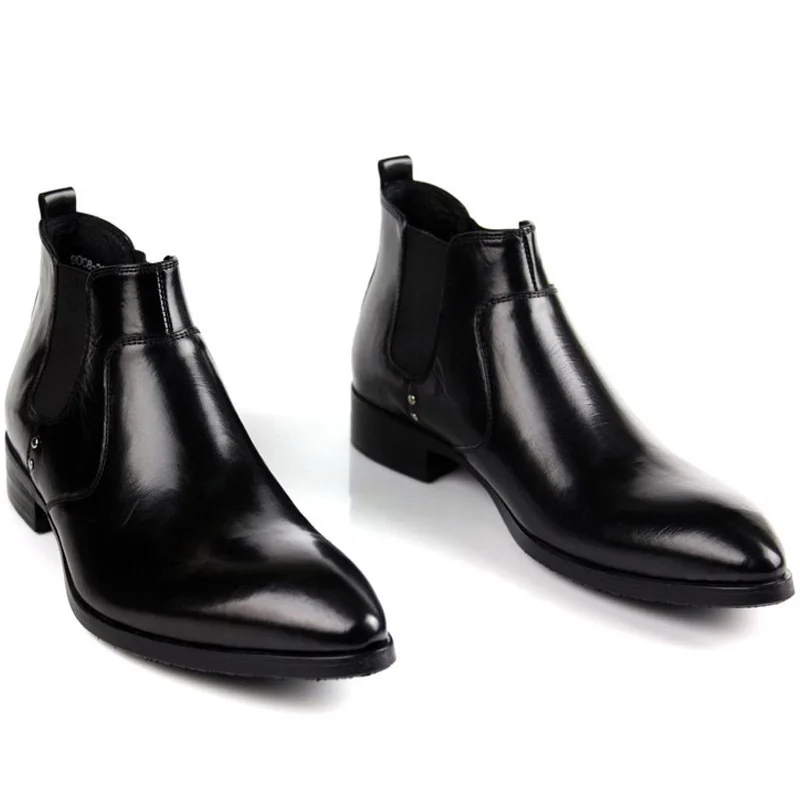 Italy Design Men Chelsea Boots Pointed Toe Knight Luxury Genuine Leather Formal Male Ankle Slip On Business Casual Shoes | Обувь