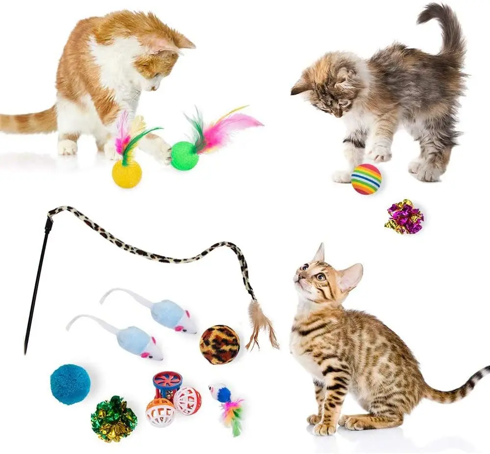 

21 Pcs Cat Toys for Indoor Cats Collapsible Cat Tunnel Interactive Feather Teaser Wand Ball Toy for Kitten Cats