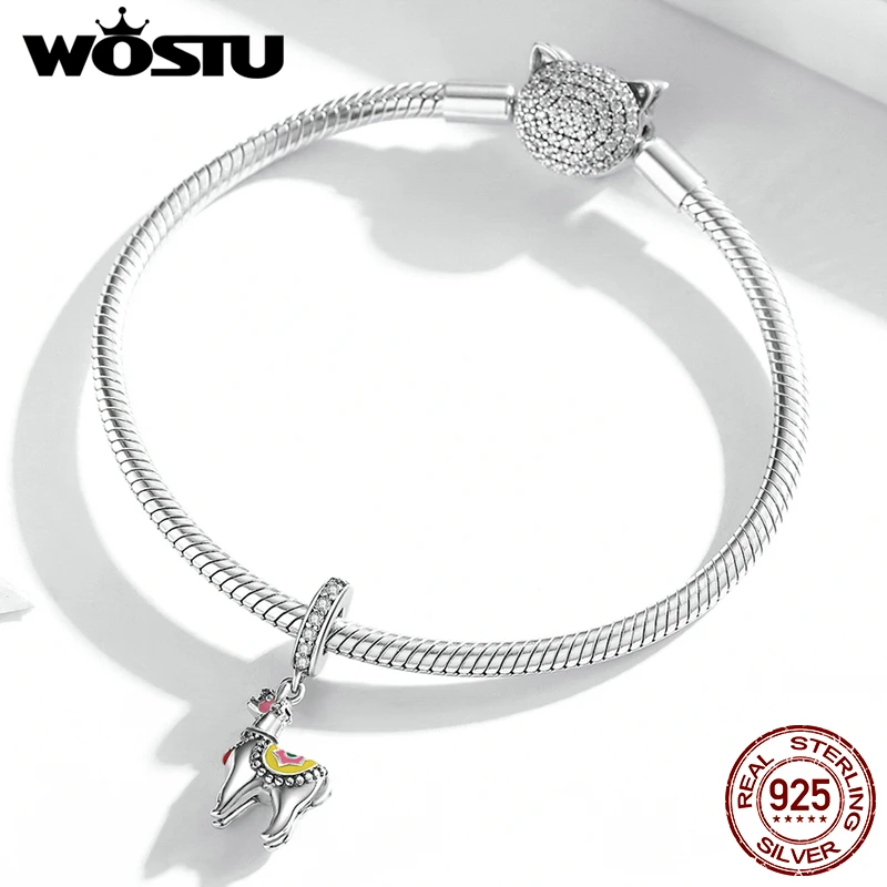 WOSTU 925 стерлингового серебра Подвески милый Альпака кулон животных из бисера