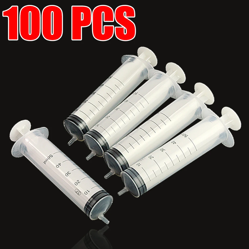 

100Pcs Set Hot 50ml Measuring Syringe Plastic Syringe Inject Ink Cartridge Measuring Nutrient Hydroponics For Mixing Many Liquid