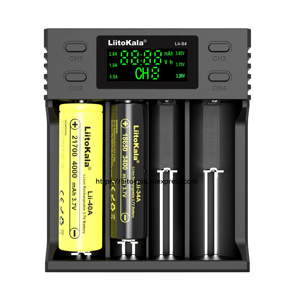 

Liitokala Lii-S4 LCD 3.7V 18650 18350 18500 16340 21700 20700B 20700 10440 14500 26650 1.2V AA AAA NiMH lithium-battery Charger