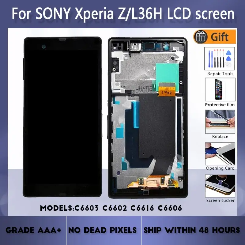 

For Sony Xperia Z L36h C6603 C6602 C6616 C6606 LCD screen assembly with front case touch glass,With repair parts LCD Display
