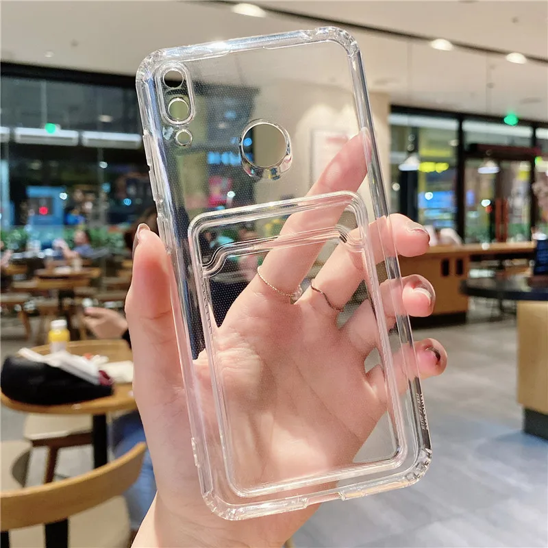 Card Holder Case For Samsung Galaxy S21 S20 Note20 Ultra S10 Plus A72 A52 A42 A32 A70 A71 A51 Back Covers Transparent TPU Shell