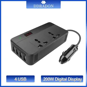 200w car power inverter 12v 220v with digital display 4 usb converter adapter modified sine wave universal socket free global shipping