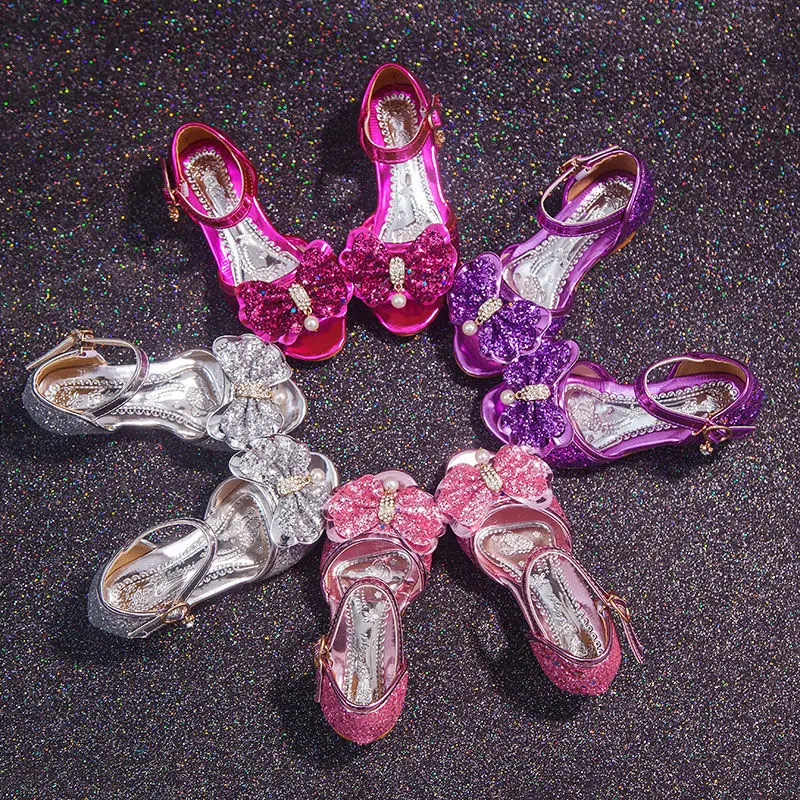 

Party Dress Wedding Girls Sandals Little Girls High-heeled Bow-knot Crystal Sandals Summer 2020 New Children's Princess Shoes