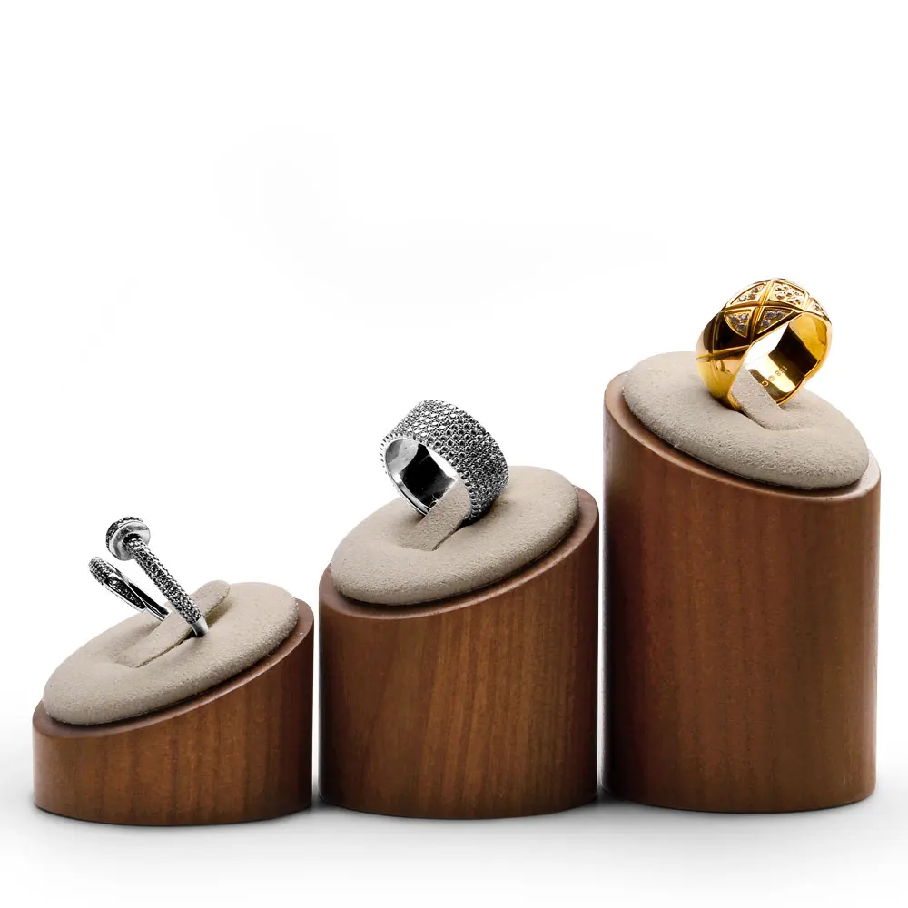 

Oirlv 3PCS/Set Wooden Ring Display Stand Jewelry Organizer with Microfiber Round Ring Rack Jewelry Racks for Showcase