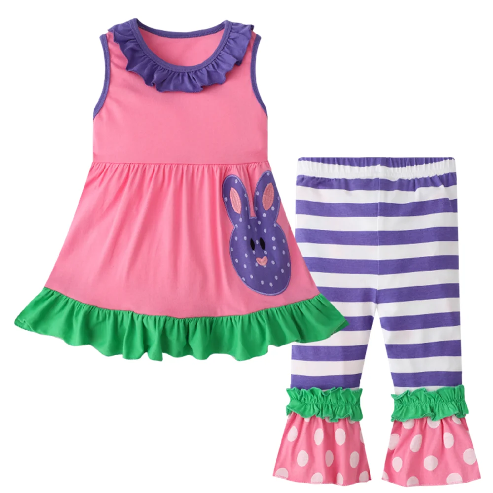 

Jumping Meters Princess Suit Europen Style Summer Girls Outfits Dress + Mid Pant Cotton Animals Applique Baby Clothing Sets