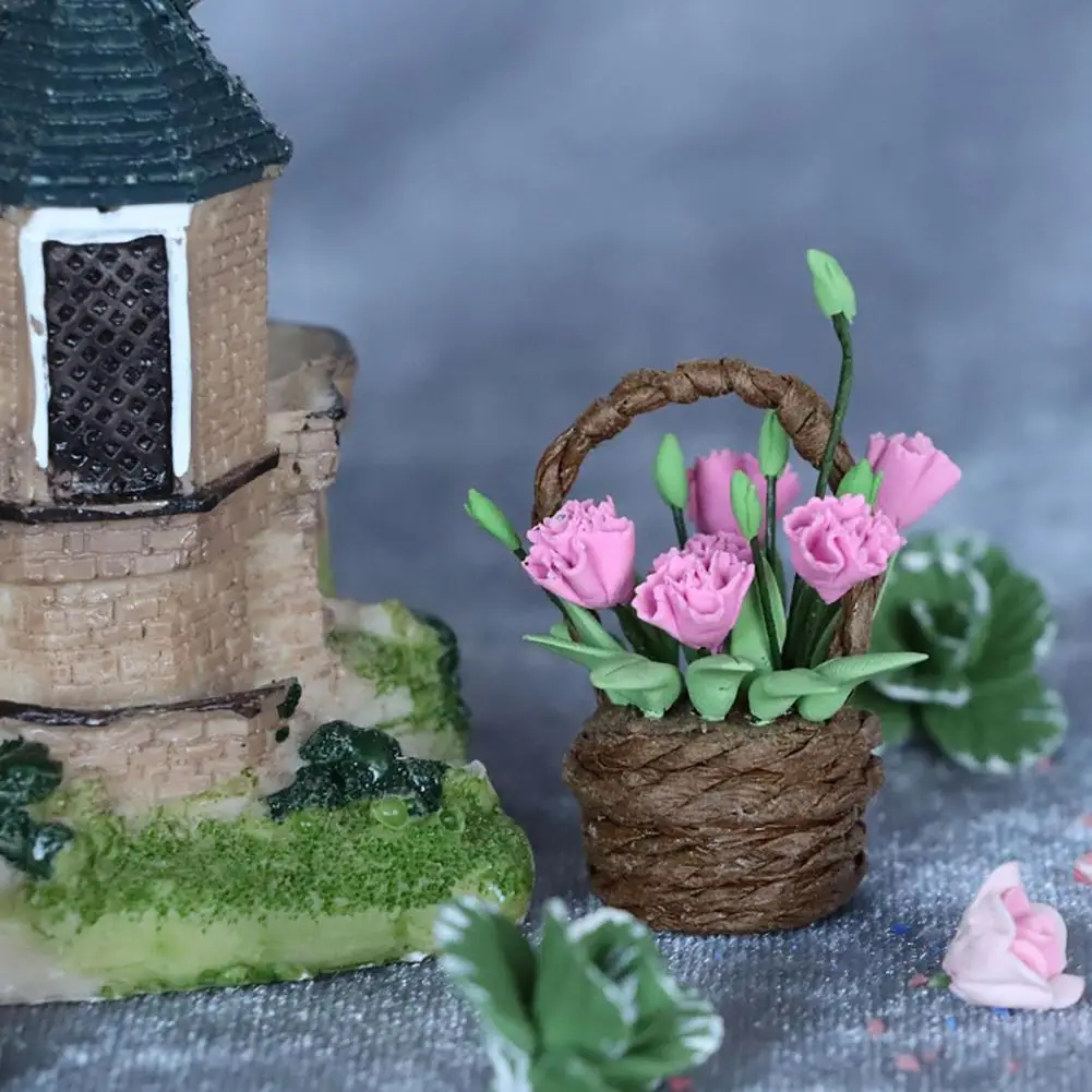 

50% Hot Sales!!! Flower Basket High Simulation Model Toy Resin Miniature 1/12 Scale Flower Basket for Dollhouse