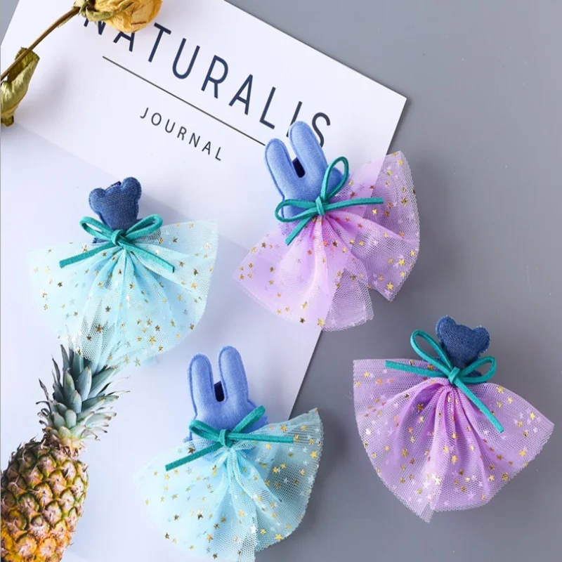 Милые детские заколки в Корейском стиле виде медведя из сетчатой ткани заколка