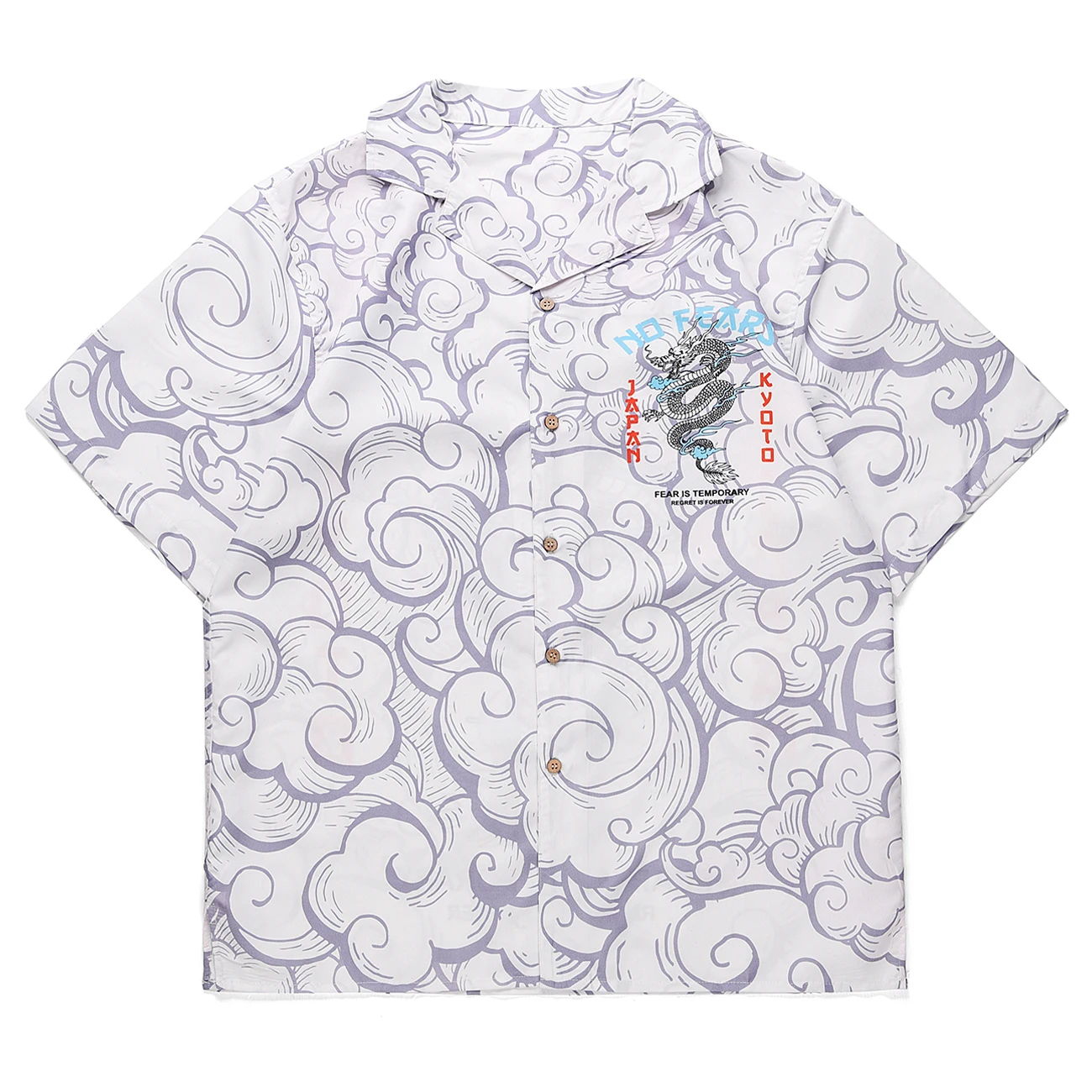 Мужские рубашки с коротким рукавом в стиле хип хоп принтом облачного дракона