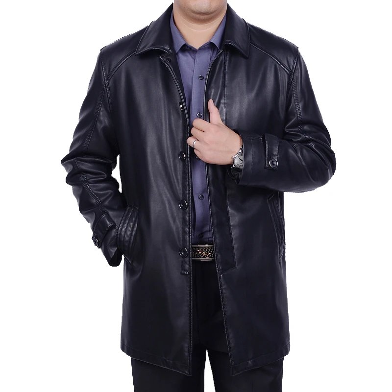 

New Hot Men's Winter plus Size Genuine leather Coat jacket Men long Business casual jackets male leather clothes trench Coat
