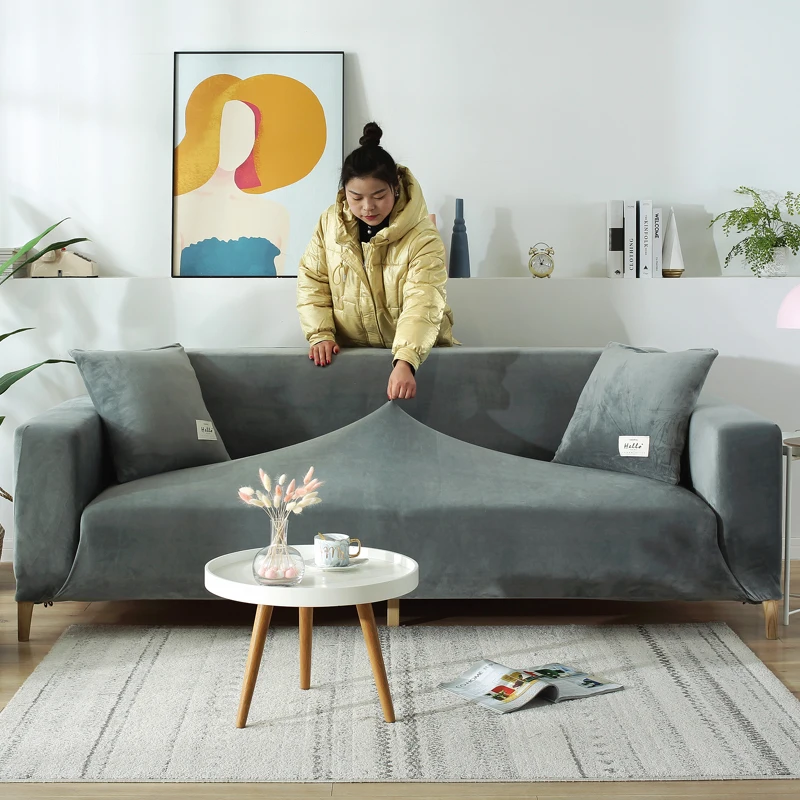 Одноцветные плотные Плюшевые Чехлы для диванов полное покрытие проскальзывание