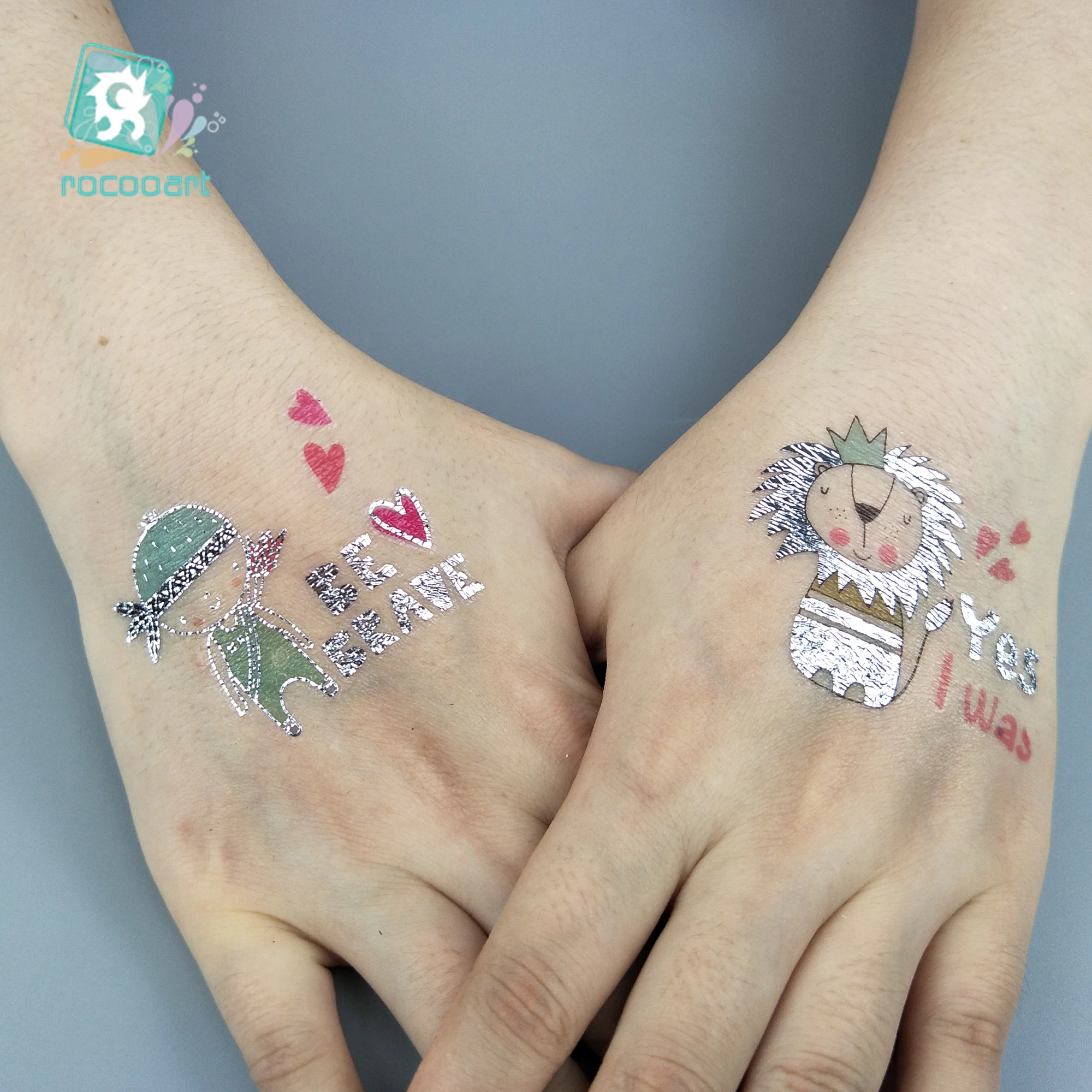 Rocooart 50 pieces Small Silver Cute Animal and Letter Temporary Tattoo Design For Kids Waterproof Tatoo Sticker Body Arms Decor | Красота и