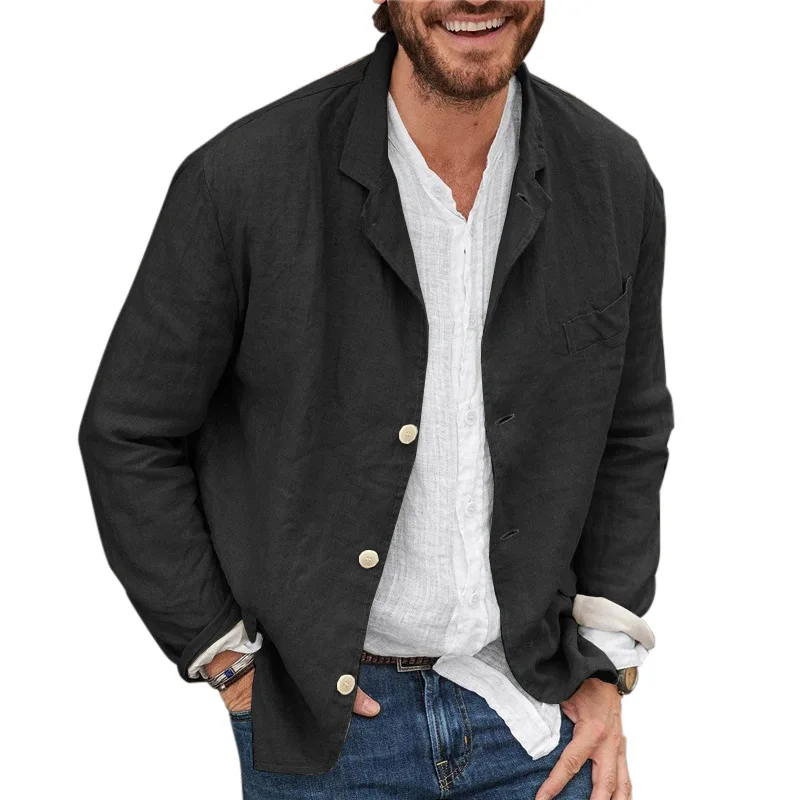 

Top Selling Product In 2020 European American Men's Clothing Spring Autumn Casual Cotton and Linen Loose Suit Jacket Suit Top
