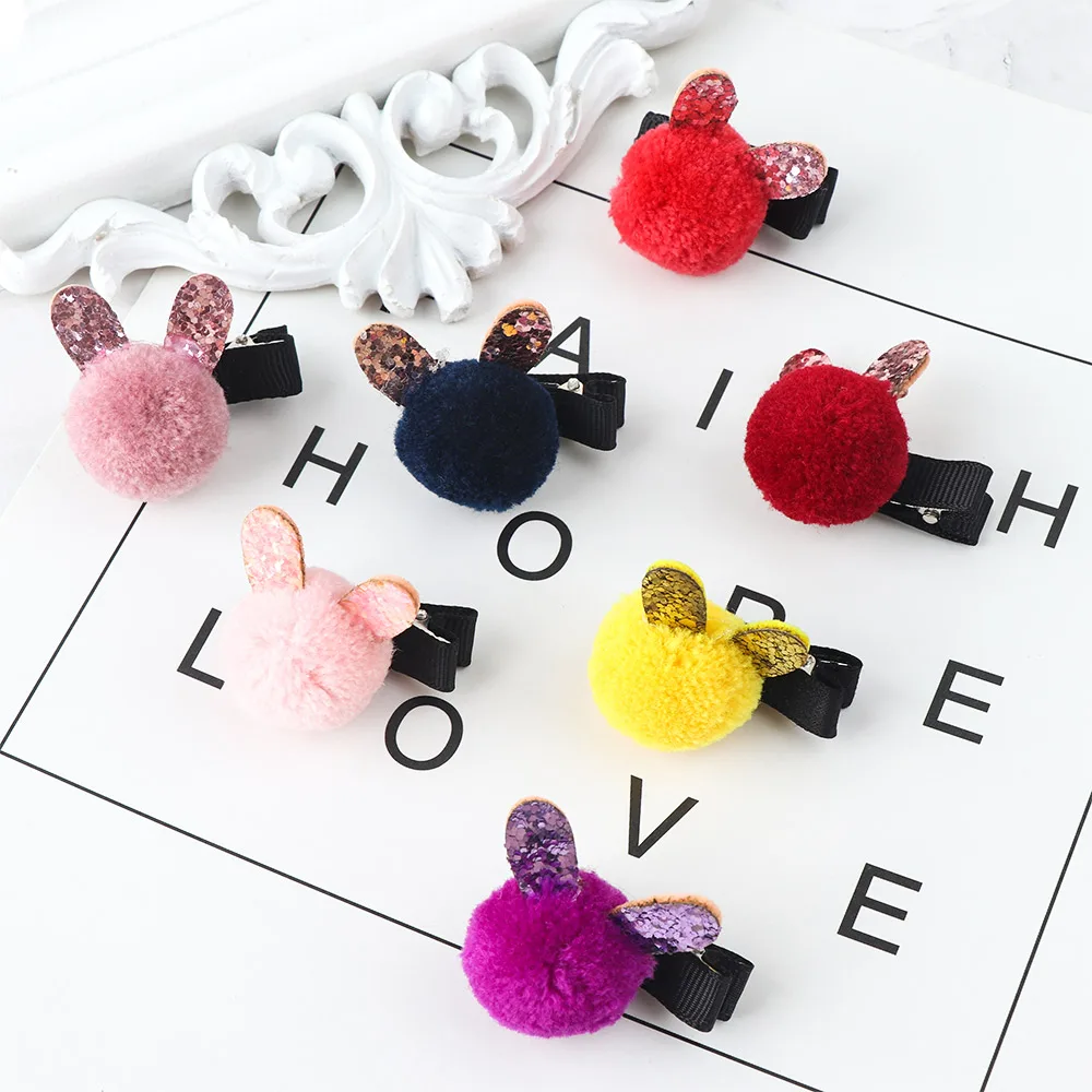 Милые заколки для волос в форме кроличьих ушей девочек детские с шерстяным