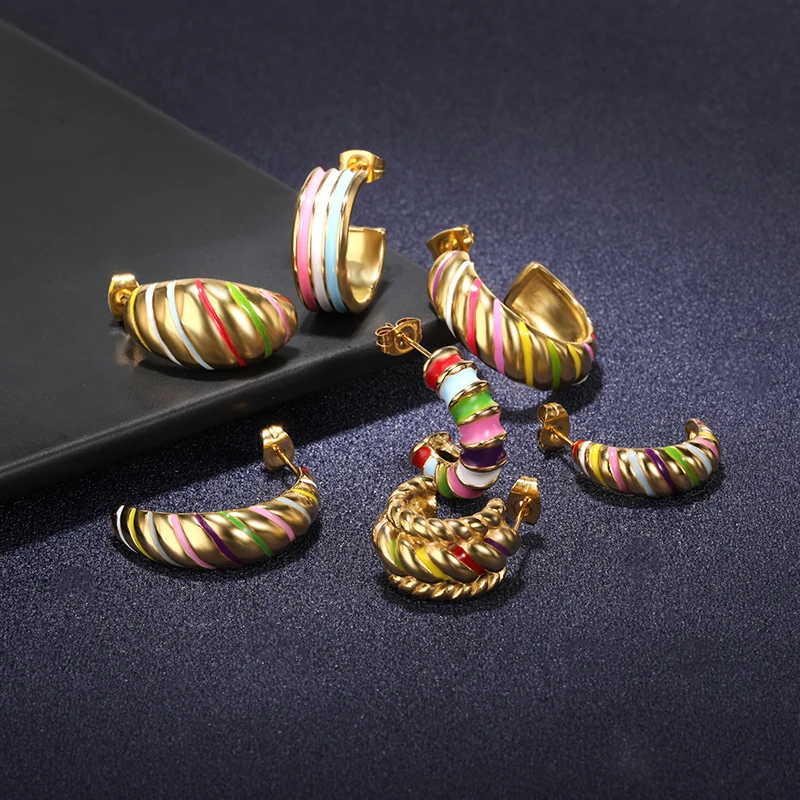 

Rainbow Colorful Brincos Croissant Earrings For Women Girls Stainsteel Steel Elegant Round Circle Twisted Jewelry Accessories
