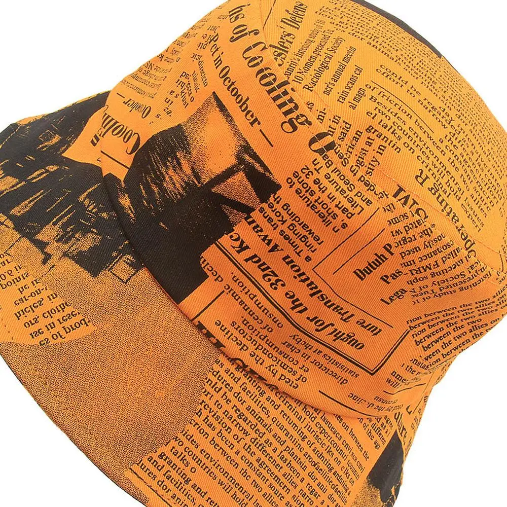 

Women Bucket hat spring and summer cotton printing outdoor fashion female cap Retro newspaper pattern