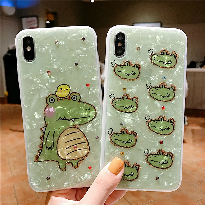 Милый мультяшный чехол для телефона с алмазным динозавром iPhone Xs MAX мягкий