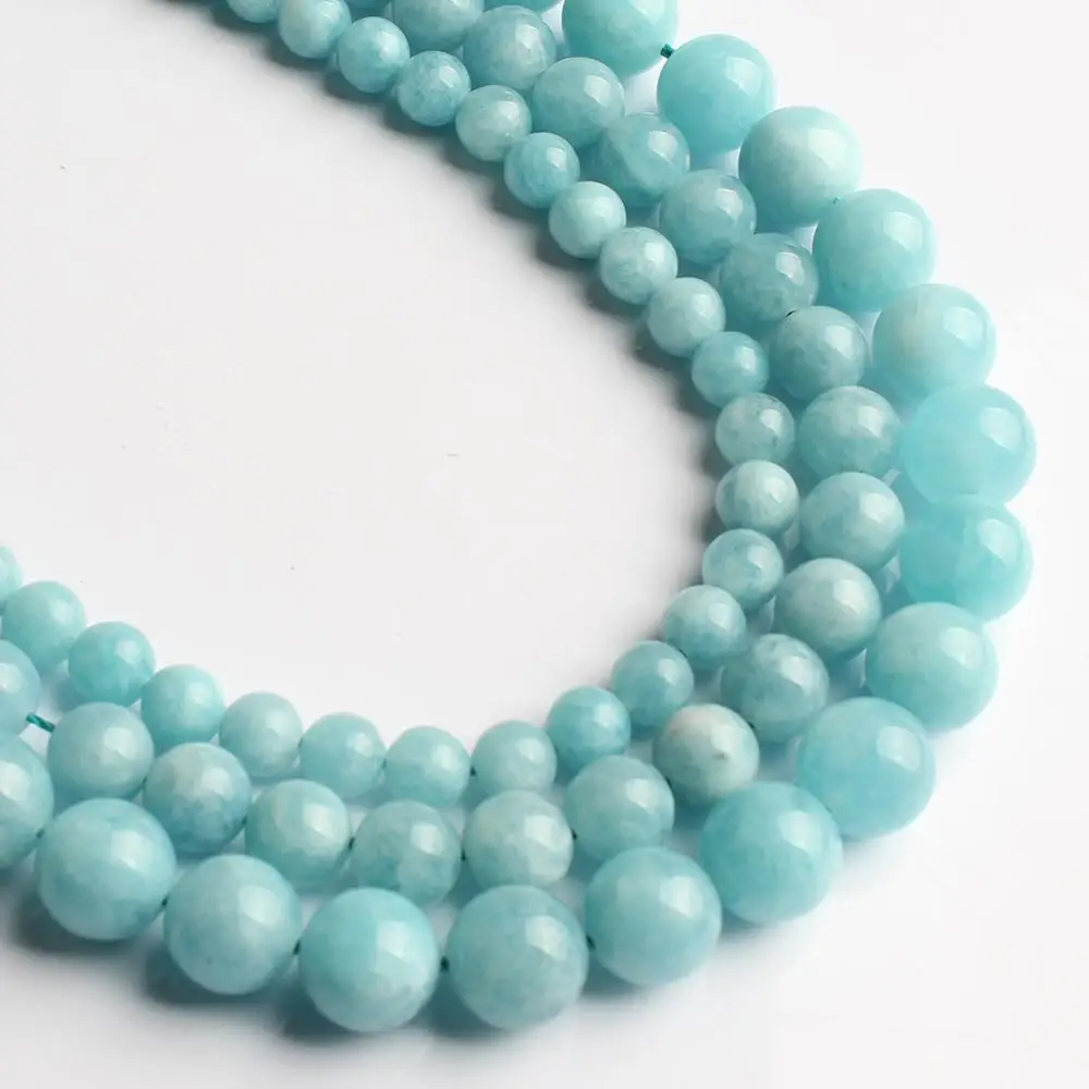 A+ Blue Aquamarines Stone Round Loose Beads For Jewelry Making Natural Perles DIY Bracelet Accessories 6 8 10mm 15&quotStrand - купить по