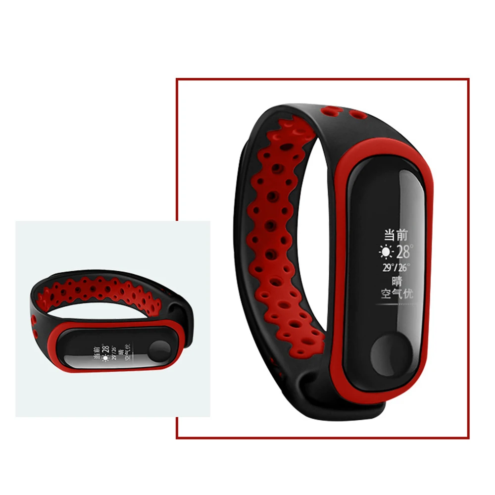 

two-color Sports watch strap for xiaomi mi band 3/4 xiaomi bracelet replacement strap Porous breathable silicone watch band