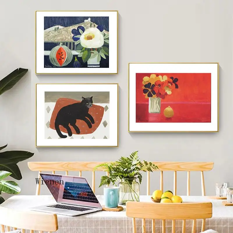 

Canvas Home Decoration Painting Cat Fruit Flowers Cartoom Poster and Prints Wall Art Pictures for Kitchen Living Room Decor