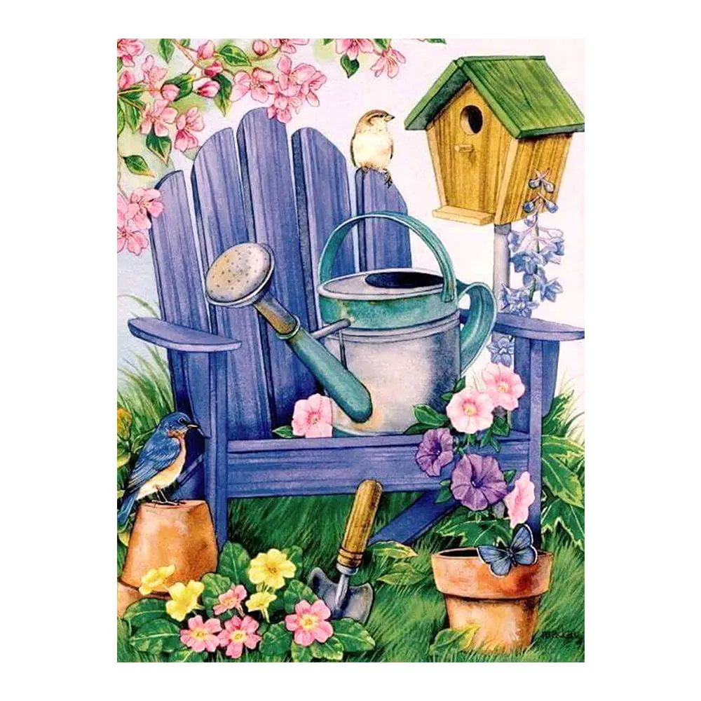 Садовый деревянный стул цветы и птицы алмазная живопись Круглая Полная дрель