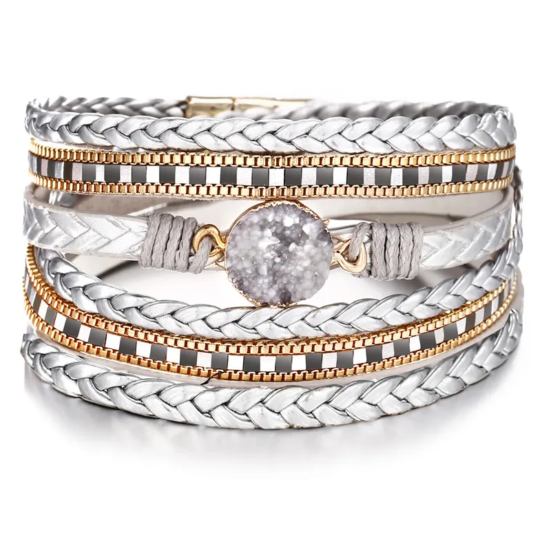 CS5048 17 км большой камень кристалл обертывание браслеты для женщин Bijoux заявление несколько слоев кожаный браслет женские ювелирные изделия - Окраска металла: CS5048