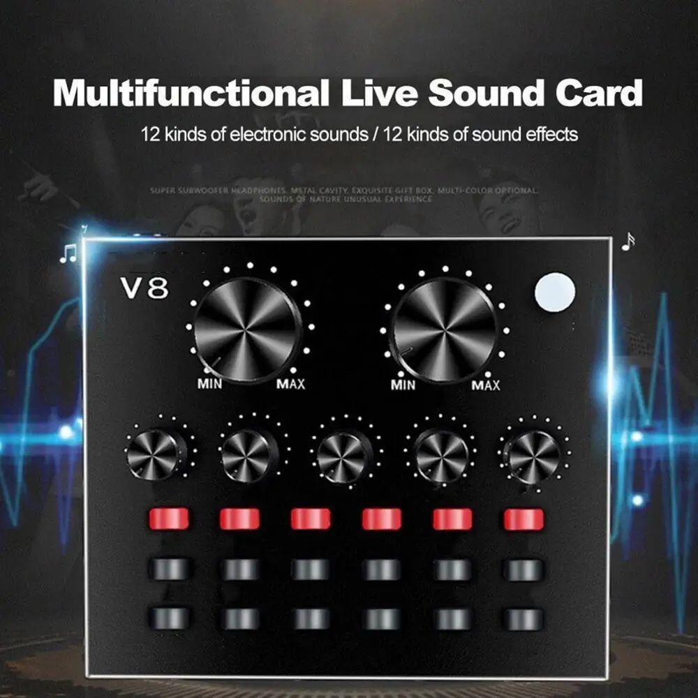 

V8 Usb Sound Card 12 Soundcard Pattern Audio Microphone Webcast Live External Bluetooth Function Audio Interface Entertainment
