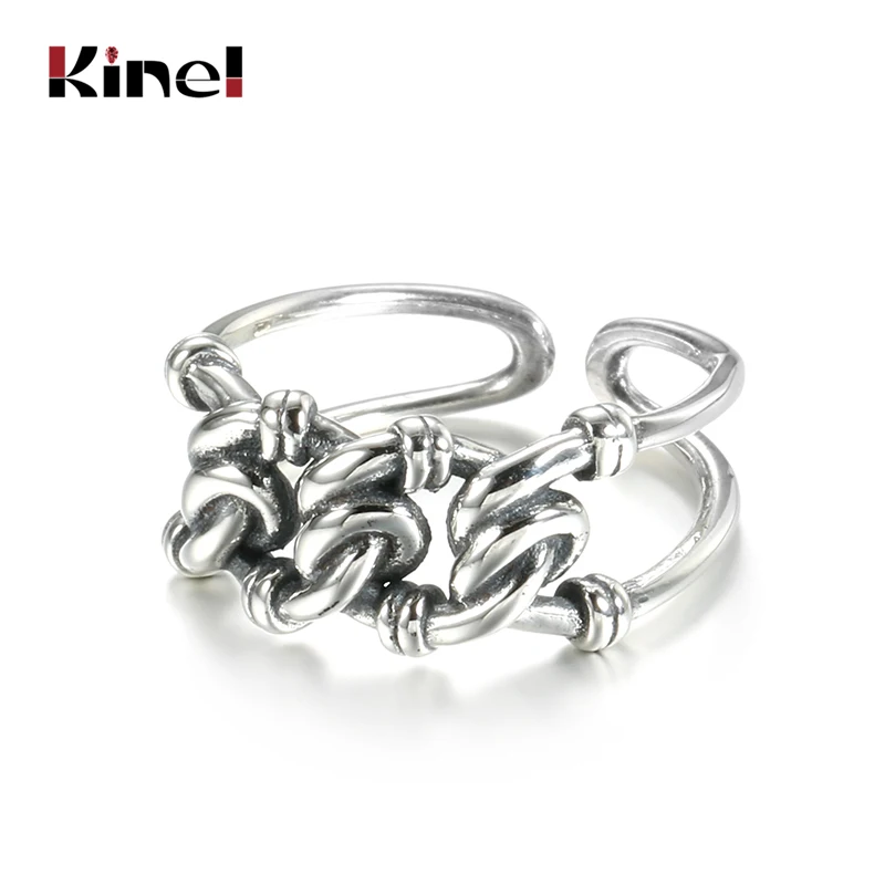 Популярное серебряное кольцо в минималистическом стиле Kinel открытое ретро