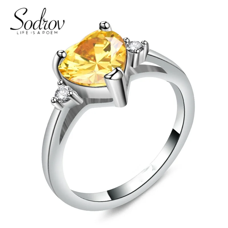 

2020 Fashion Trend Heart Shape Yellow Cz Jewelry Rings Romantic Gift Rings for Women 2021 Trendy Jewelry