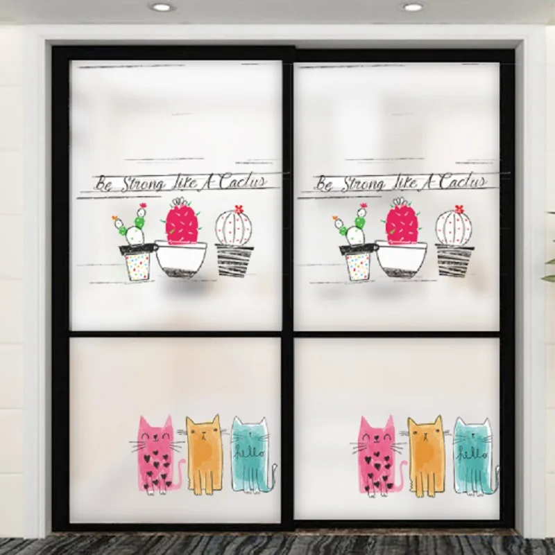 

Custom Size Glass Sticker Static Cling Hand Painting Pattern Cartoon Decorative Frosted Reusable Removable Tint-Film 40cmx100cm
