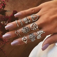 vintage new women 11 pcsset peach heart arrow geometry finger ring set jewelry 2021
