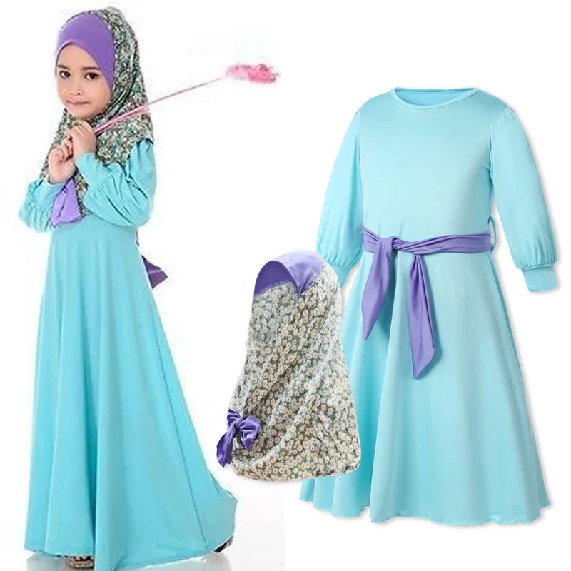 

Girl Arabian Clothing Smocked Dress for Kids Arab Turban + Dress Set Little Girls Dresses Girls Dress Long Sleeve Moslem Costume