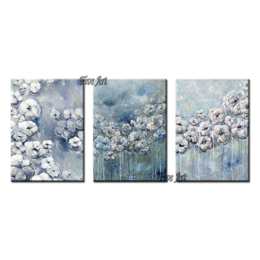 

Modern Living Room Decor 3 Pieces Unframed Palette Knife Texture Flower Oil Painting Hot Selling Abstract Floral Wall Canvas Art