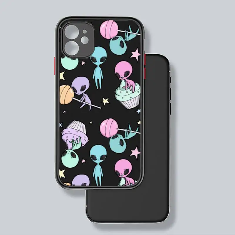 

Aesthetics Cute Cartoon Alien Phone Case black matte transparent For iPhone 7 8 x xs xr 11 12 pro plus mini max Clear Funda