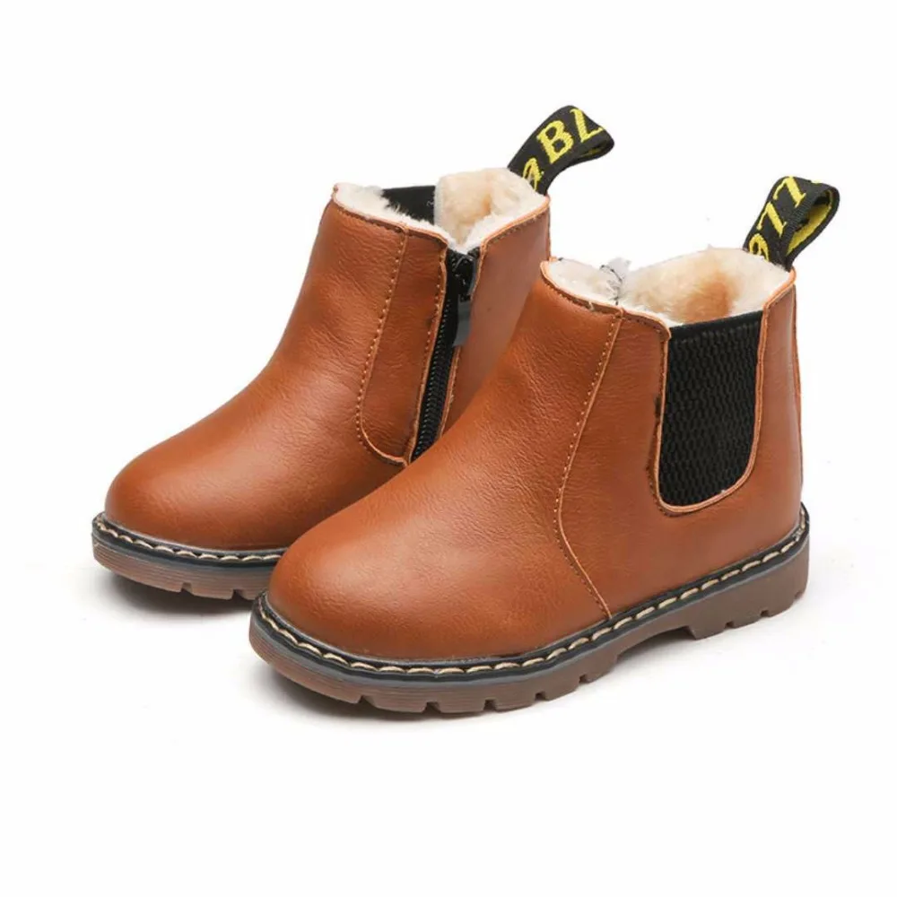 

Mumoresip Autumn Winter Children Rubber Boots Kids Boys Girls Martin Boots Student Child PU Leather Shoes Girls Ankle Snow Boots