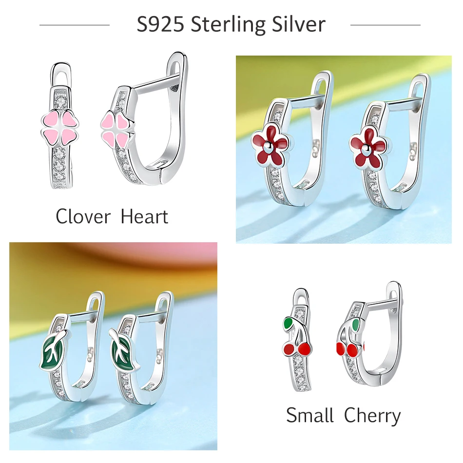 Маленькие серьги гвоздики из 100% серебра 925 пробы с розовой и красной эмалью