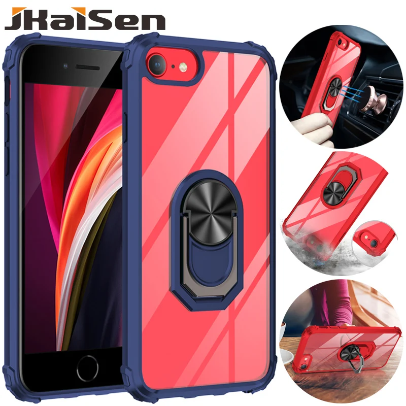 

JKaiSen Shockproof Car Holder Protective Case For iPhone SE 2020 Transparent Acrylic Ring Phone Case For iPhone SE 2020 Cover