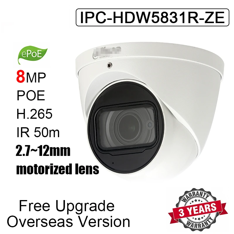 Оригинальная камера Dahua IPC HDW5831R ZE 8 Мп купольная IP POE H.265 IR 50m встроенный микрофон